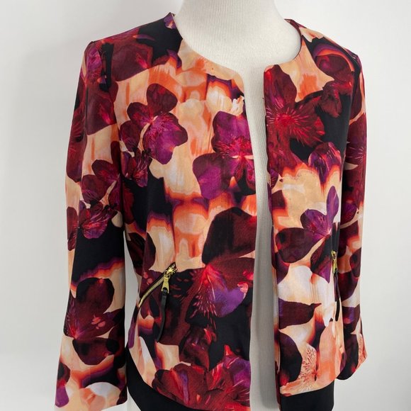 Guess Size X-Small Multicolor Floral Open Front Lightweight Jacket Blazer Purple - Picture 2 of 8